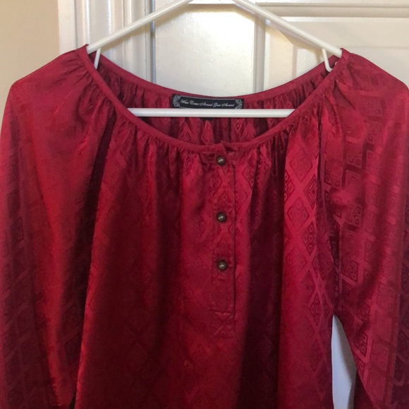 Red Silk Blouse button long sleeve - Picture 3 of 6